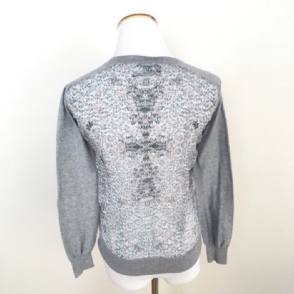 AllSaints Ditsy Cardigan Sweater Light Gray Graphic Back Cotton Women’s Sz‎ 4